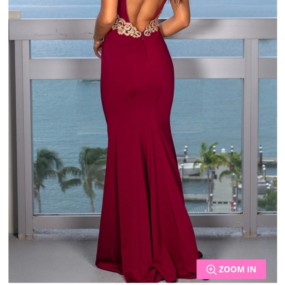 Wine Mermaid Dress with Jewel top - Picture 2 of 6